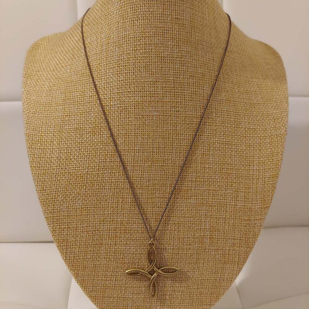 Kenneth Cole Reaction Gold Tone with Swirled Cross Pendant 18" Necklace